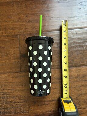 Kate Spade Black White Polka Dot Tumbler with Straw